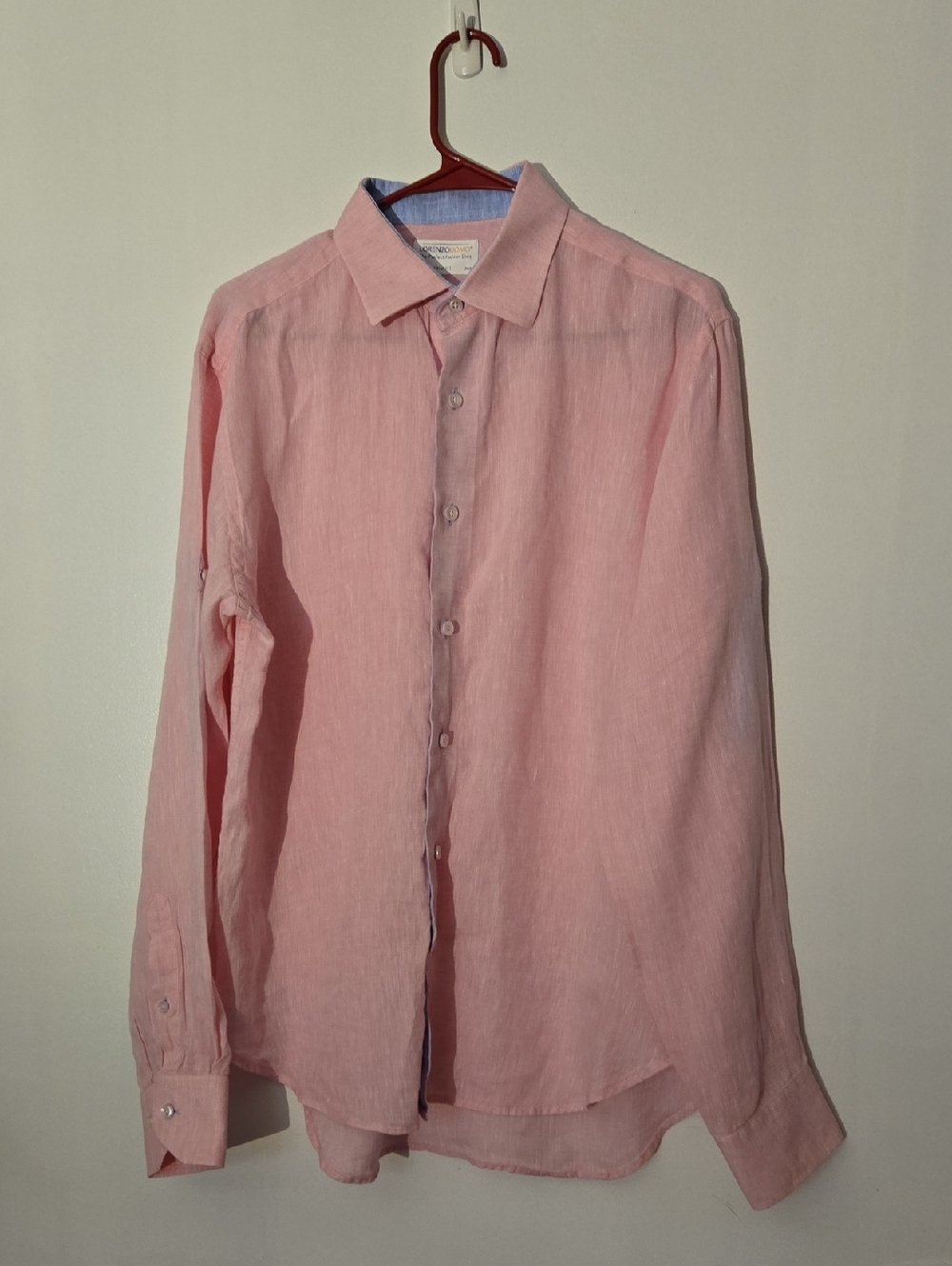 Lorenzo Uomo Alexander Soft Pink Linen Long Sleeve Trim Fit Shirt S-16 34/35